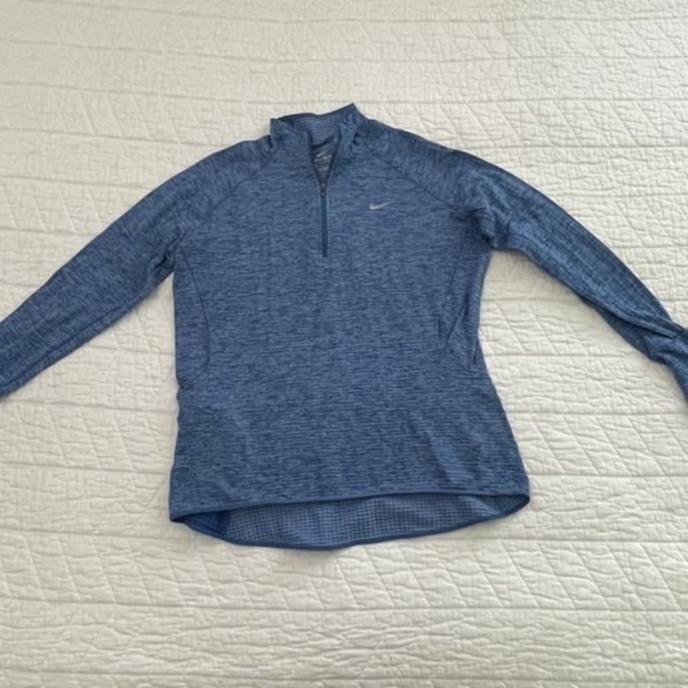 Nike Dri-FIT Womens Heathered Blue 1/4 Zip Mock Neck Long Sleeve Top L